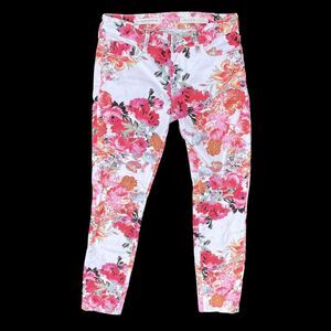 Anthropologie Pilcro and the Letterpress Rose Floral Jeans 27 Mid-Rise Skinny